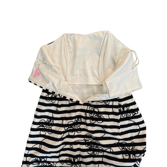 Lilly Pulitzer Black White Striped Strapless Embroidered Flower Dress size 8 - Picture 5 of 9